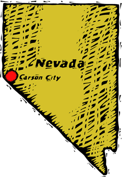 Nevada woodcut map showing location of Carson City